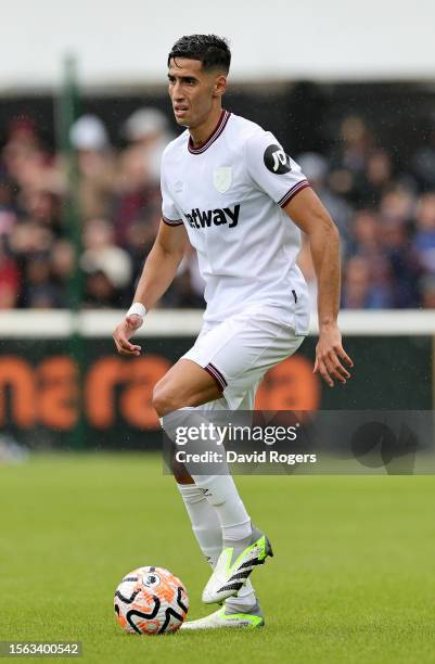 Nayef Aguerd of West Ham United runs with the ball during the pre-season friendly match between Dagenham & Redbridge and West Ham United at Chigwell...