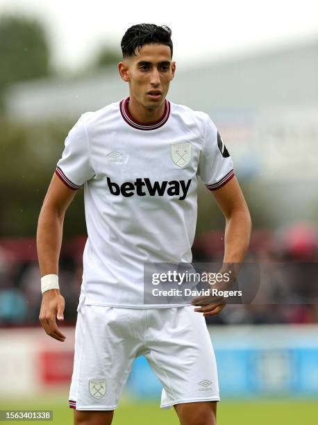 Nayef Aguerd of West Ham United looks on during the pre-season friendly match between Dagenham & Redbridge and West Ham United at Chigwell...