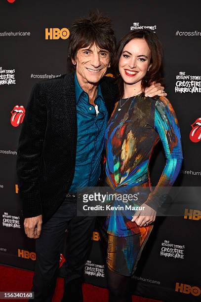 Ronnie Wood and Sally Humphreys attend HBO Screening of "Crossfire Hurricane" at Ziegfeld Theater on November 13, 2012 in New York City.