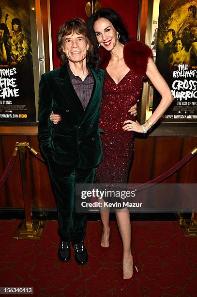 Mick Jagger and L'Wren Scott attend HBO Screening of "Crossfire Hurricane" at Ziegfeld Theater on November 13, 2012 in New York City.