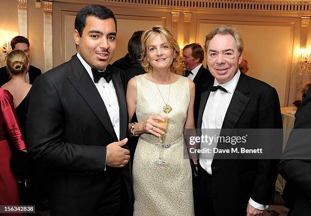 Sheikh Fahad Al Thani, Lady Madeleine Lloyd Webber and Lord Andrew Lloyd Webber attend the Cartier Racing Awards 2012 at The Dorchester on November...