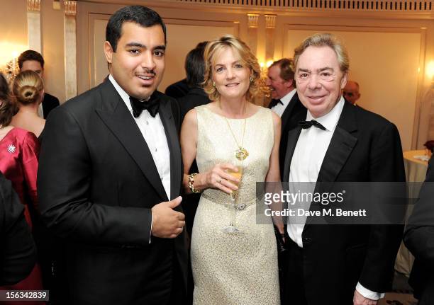 Sheikh Fahad Al Thani, Lady Madeleine Lloyd Webber and Lord Andrew Lloyd Webber attend the Cartier Racing Awards 2012 at The Dorchester on November...