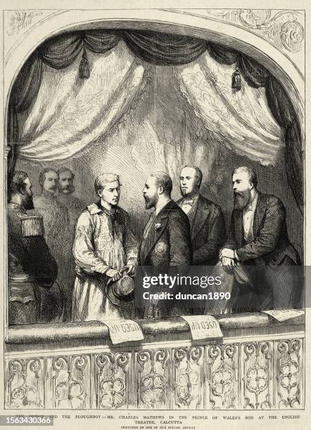 the prince and the ploughboy, mr charles mathews in the prince of wales's box at the english theatre, calcutta, victorian 1870s - kolkata stock illustrations