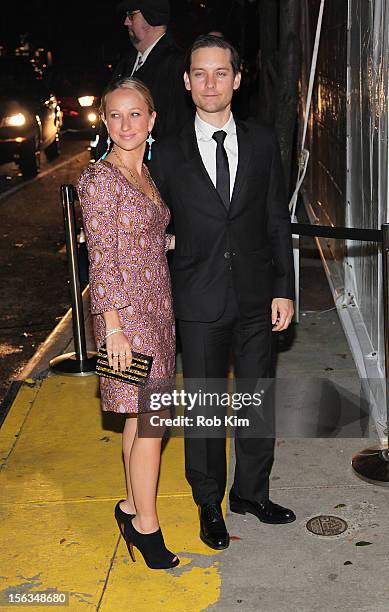 Tobey Maguire and Jennifer Meyer arrive at The Ninth Annual CFDA/Vogue Fashion Fund Awards at 548 West 22nd Street on November 13, 2012 in New York...