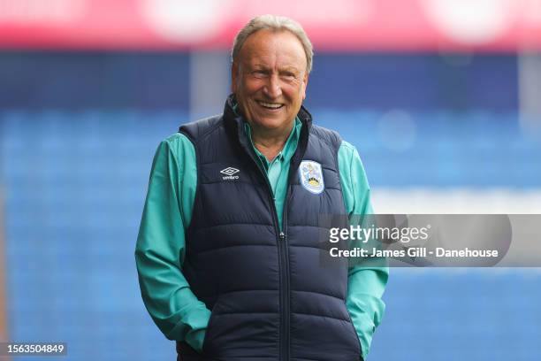Neil Warnock, manager of Huddersfield Town, during the pre-season friendly match between Stockport County and Huddersfield Town at Edgeley Park on...