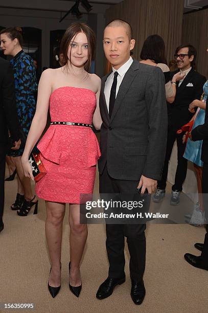 Actress Dakota Fanning and designer Jason Wu attend The Ninth Annual CFDA/Vogue Fashion Fund Awards at 548 West 22nd Street on November 13, 2012 in...