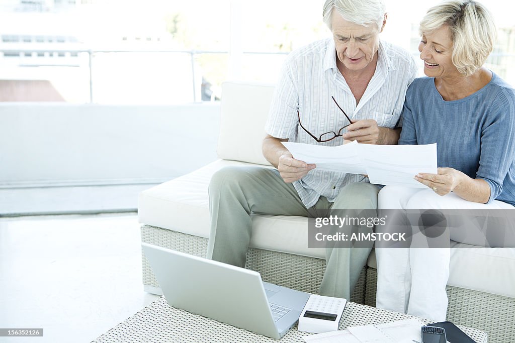 Senior couple doing home finances