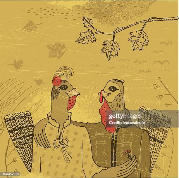 herr und frau türkei - old fashioned thanksgiving stock-grafiken, -clipart, -cartoons und -symbole