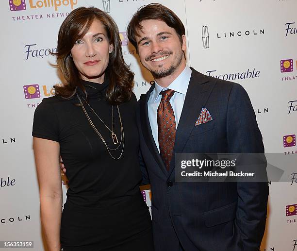 Evelyn Iocolano, of Lollipop, and actor Jason Ritter attend the Faconnable Kicks Off The Holidays Shopping Event Benefitting Lollipop Theater Network...