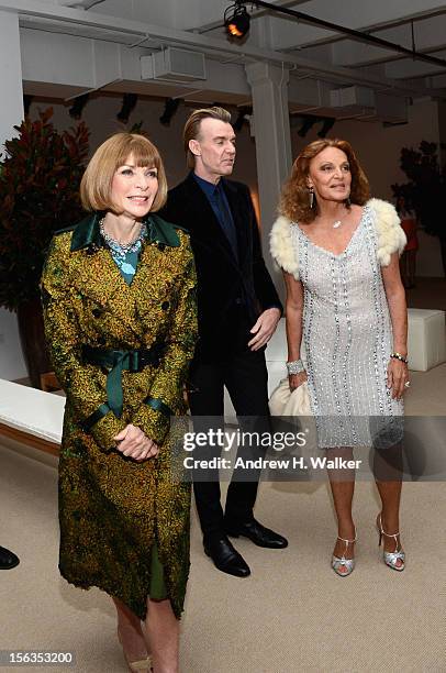 Vogue Editor-in-Chief Anna Wintour, Ken Downing and designer Diane Von Furstenberg attend The Ninth Annual CFDA/Vogue Fashion Fund Awards at 548 West...