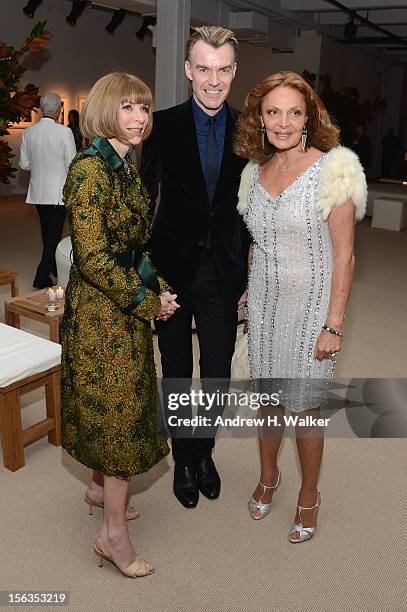 Vogue Editor-in-Chief Anna Wintour, Ken Downing and designer Diane Von Furstenberg attend The Ninth Annual CFDA/Vogue Fashion Fund Awards at 548 West...