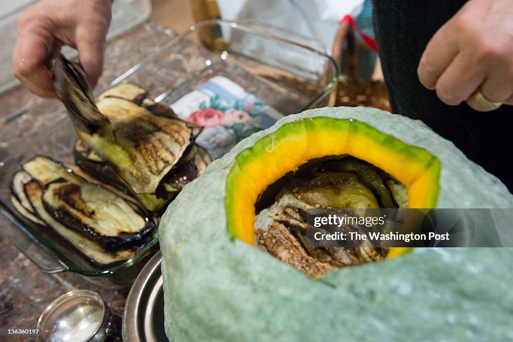 DC resident Lisa Jorgenson puts together a s stuffed vegetarian Hubbard squash.