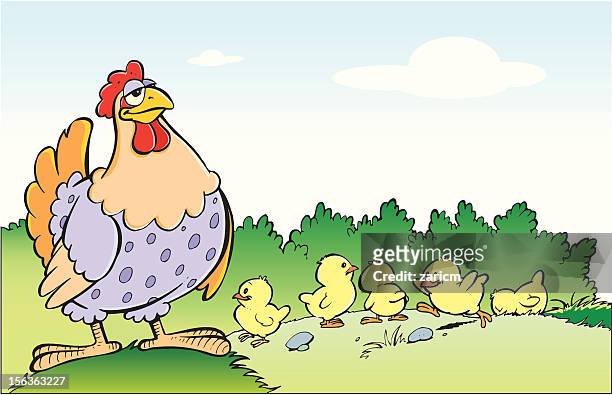 chickens - happy family in farm stock illustrations