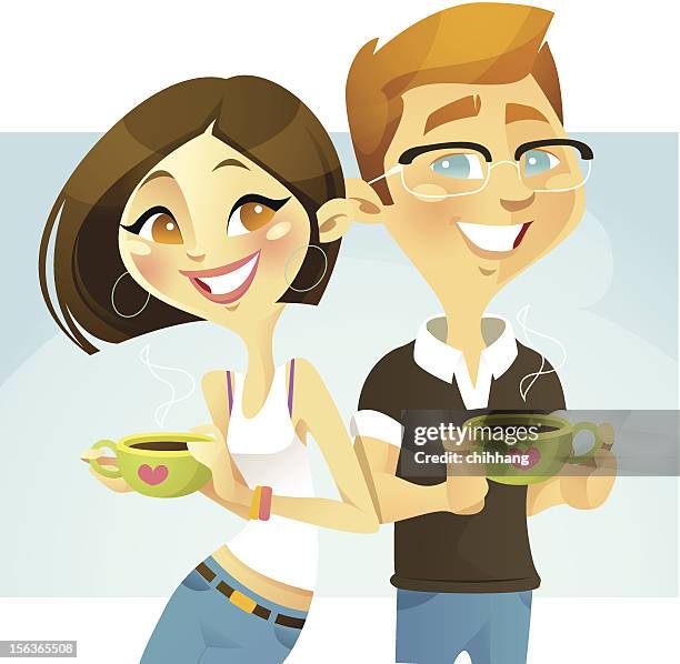 coffee buddy - couple drinking coffee stock illustrations