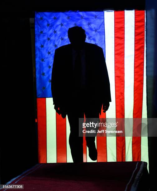 Former U.S. President Donald Trump enters Erie Insurance Arena for a political rally while campaigning for the GOP nomination in the 2024 election on...