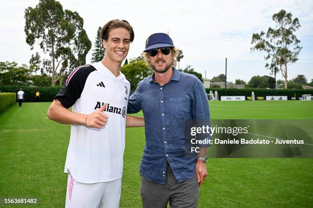 Actor Owen Wilson with Kenan Yildiz during a Juventus FC training session at LMU Playa Vista Campus on July 29, 2023 in Los Angeles, California.