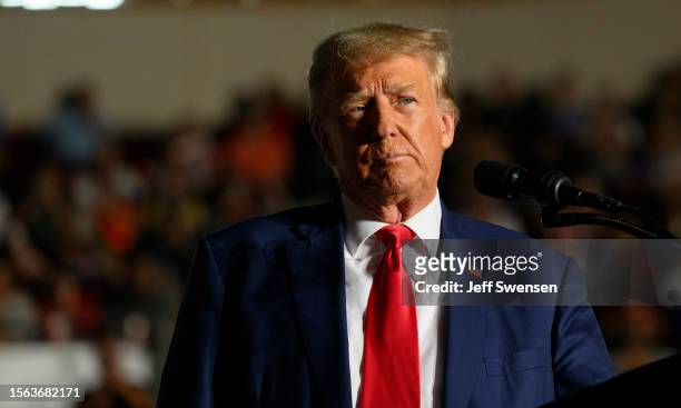 Former U.S. President Donald Trump speaks to supporters during a political rally while campaigning for the GOP nomination in the 2024 election at...