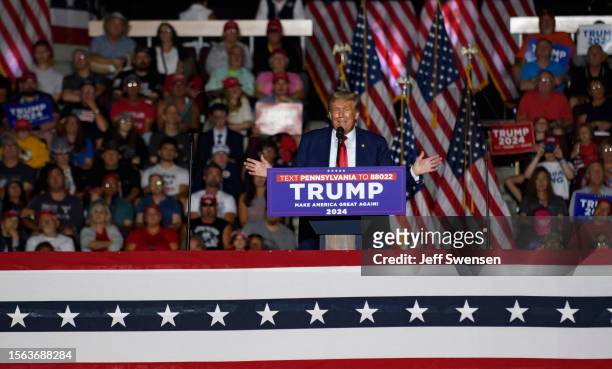 Former U.S. President Donald Trump speaks to supporters during a political rally while campaigning for the GOP nomination in the 2024 election at...