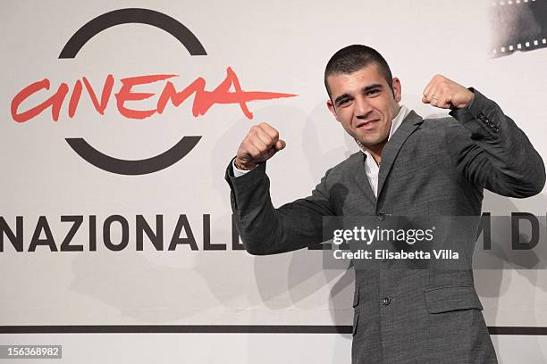 Enrico Toscano attends the 'Acqua Fuori Dal Ring/La Prima Legge Di Newton' Photocall during the 7th Rome Film Festival at the Auditorium Parco Della...