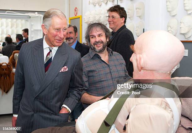 Prince Charles, Prince of Wales meets with Peter Hambleton, who plays the Dwarf Gloin in the new 'Hobbit' film, as the film's director Sir Peter...