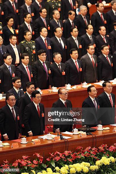 Chinese Chairman and Party Secretary of the National Peoples Congress Wu Bangguo, Chinese President Hu Jintao, former president Jiang Zemin,Premier...