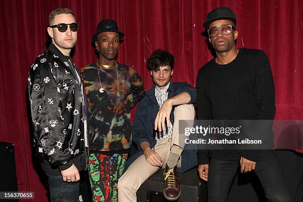 Dinamo azari, Starving Yet Full, Alixander III and Fritz Helder of AZARI & III pose backstage at the Private Press Listening/Album Release Party For...