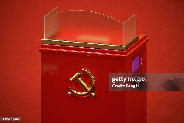 Ballot box is seen during the closing session of the 18th National Congress of the Communist Party of China at the Great Hall of the People on...