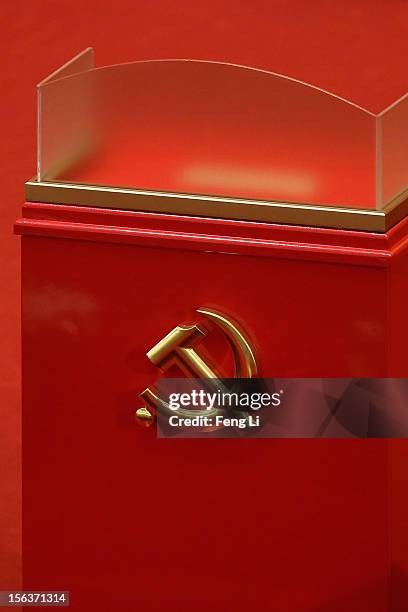 Ballot box is seen during the closing session of the 18th National Congress of the Communist Party of China at the Great Hall of the People on...