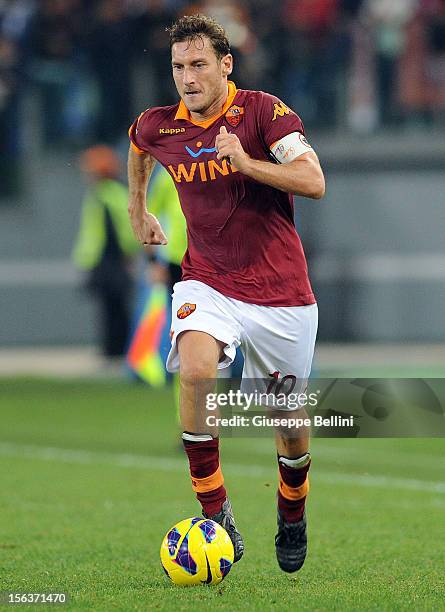 Francesco Totti of Roma in action during the Serie A match between AS Roma and US Citta di Palermo at Stadio Olimpico on November 4, 2012 in Rome,...