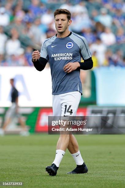 Adam Lallana of Brighton & Hove Albion warms up prior to the pre season friendly match against the Chelsea at Lincoln Financial Field on July 22,...