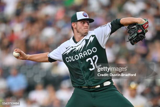 Chris Flexen of the Colorado Rockies pitches in the second inning against the Oakland Athletics at Coors Field on July 29, 2023 in Denver, Colorado.