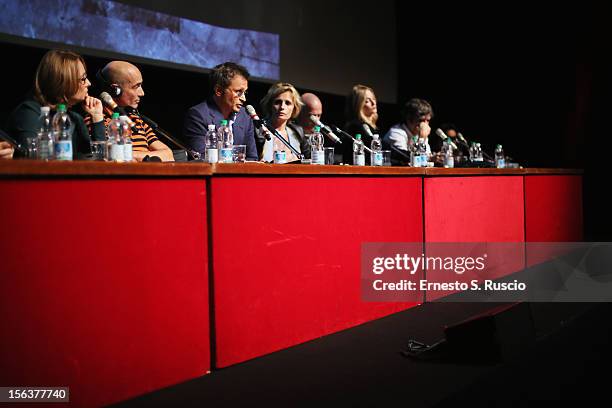 Nicoletta Mantovani, Jean-Marc Barr, director Paolo Franchi, Isabella Ferrari, Filippo Nigro, Eva Riccobono and Luca Argentero attend the 'E La...