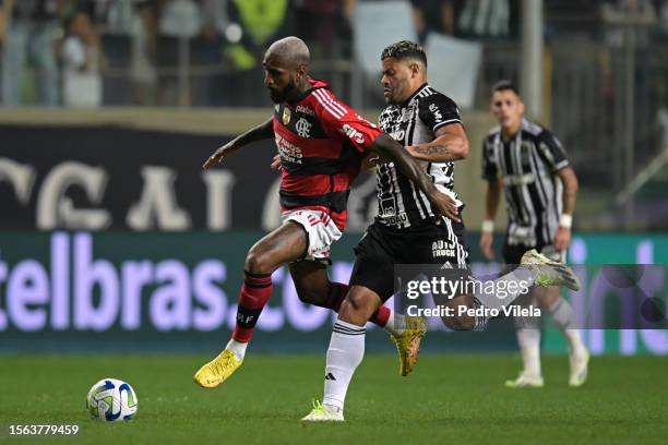 Hulk of Atletico Mineiro and Gerson of Flamengo fight for the ball during a match between Atletico Mineiro and Flamengo as part of Brasileirao 2023...