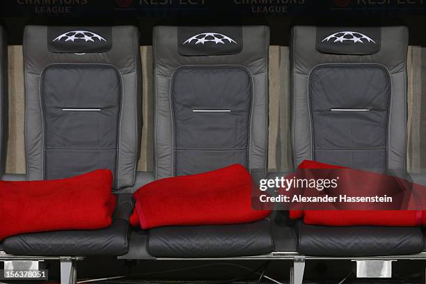 Bayern Muenchen team bench seen prior to the UEFA Champions League group F match between FC Bayern Muenchen and LOSC Lille at Allianz Arena on...