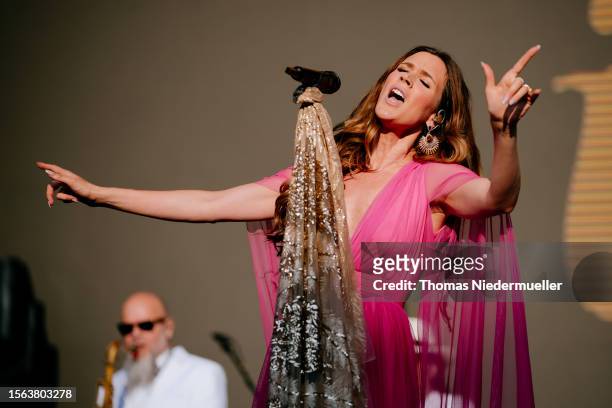 Joss Stone performs at the Jazzopen 2023 at Altes Schloss on July 22, 2023 in Stuttgart, Germany.