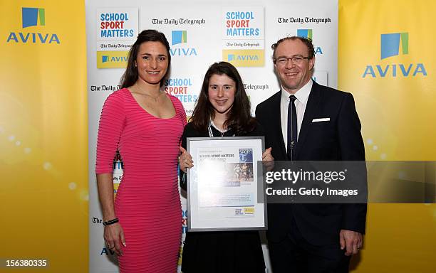 Sarah Storey and Barney Storey pose with Excellence in Disabled Sport highly commended nominee Olivia Breen during the AVIVA and Daily Telegraph...