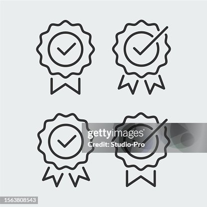 Check mark award icon set. Flat line art symbols template Check mark award icon set. Flat line art symbols template