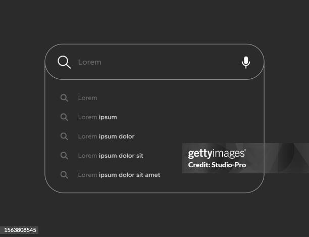 search bar line art design for ui ux with suggestions vector template. search engine browser mockup with editable stroke - google facebook stock illustrations