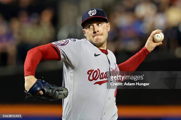 Patrick Corbin of the Washington Nationals pitches during the second inning against the New York Mets at Citi Field on July 29, 2023 in New York City.