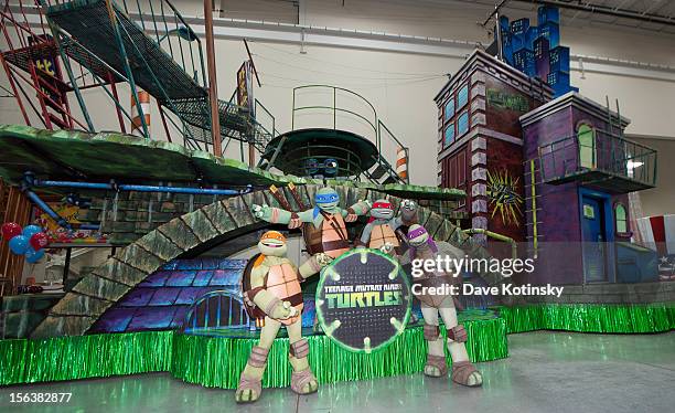 Turtles Leonardo, Donatello, Raphael and Michelangelo pose as Macy's unveiles the brand new Teenage Mutant Ninja Turtle float based on Nickelodeon's...