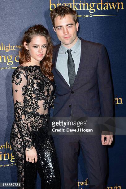 Kristen Stewart and Robert Pattinson attend the UK Premiere of 'The Twilight Saga: Breaking Dawn - Part 2' at Odeon Leicester Square on November 14,...