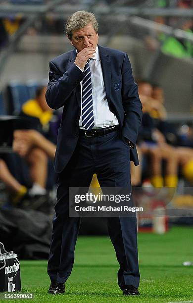 England manager Roy Hodgson looks on during the international friendly match between Sweden and England at the Friends Arena on November 14, 2012 in...