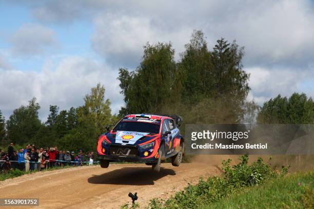 Esapekka Lappi of Finland and Janne Ferm of Finland compete with their Hyundai Shell Mobis WRT Hyundai i20 N Rally1 Hybrid during Day Three of the...