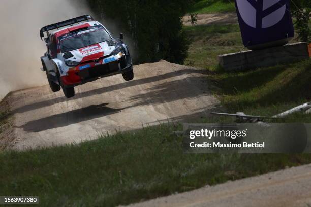 Kalle Rovanpera of Finland and Jonne Halttunen of Finland compete with their Toyota Gazoo Racing WRT Toyota GR Yaris Rally1 during Day Three of the...