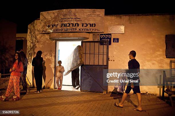 Israeli stand outside a bomb shelter on November 14, 2012 in Netivot, Israel. Israel Defense Forces launched aerial attacks on targets in Gaza that...