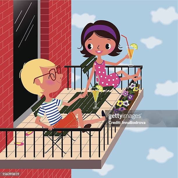 summer on the balcony. - sitting on porch stock illustrations