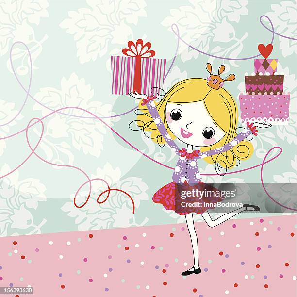 ilustraciones, imágenes clip art, dibujos animados e iconos de stock de feliz cumpleaños! - blond hair girl