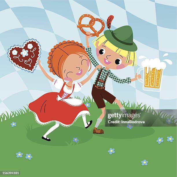 octoberfest dancing - ginger glasses stock illustrations