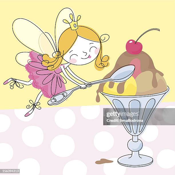 ilustraciones, imágenes clip art, dibujos animados e iconos de stock de helado de hadas. - eating ice cream