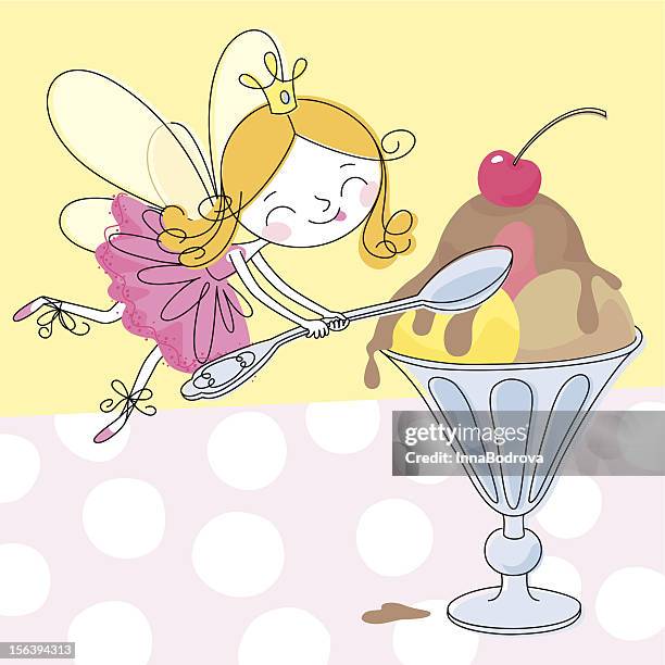 ice cream's fairy. - kids eating sweets drawing stock illustrations